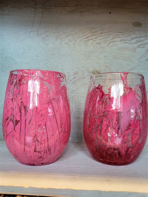 Crackle Alcohol Ink Stemless Wine Glasses Set Of Two Etsy