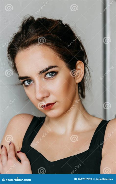 Close Portrait Of A Tanned Brunette Summer Beauty Stock Image Image