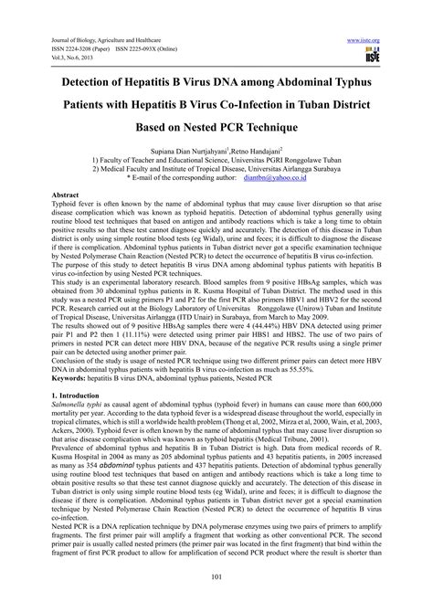 Detection Of Hepatitis B Virus Dna Among Abdominal Typhus Patients With