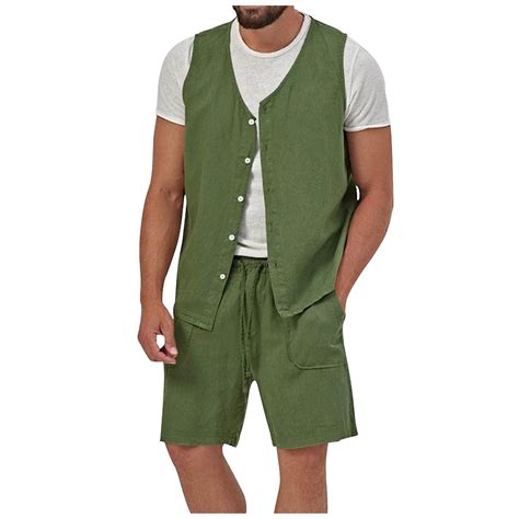 Amtdh Men S Cotton And Linen Set Clearance Pure Color Sleeveless