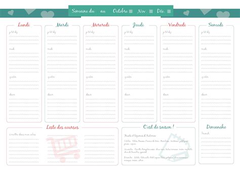 Menus De La Semaine Imprimer Plannings Pdf Vierges Gratuits