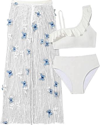 Amazon RoseSeek Girl S Piece High Waisted Bikini Sets Ruffle Cold Shoulder Swimsuit Sheer