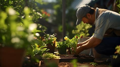 Una persona que cuida de un jardín que nutre plantas como una metáfora