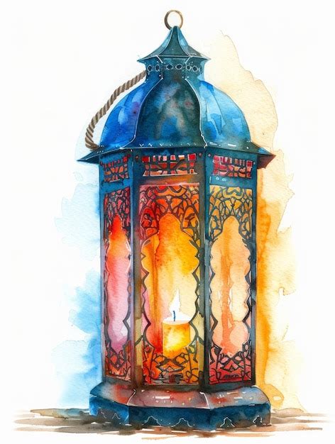 Premium Photo A Watercolor Painting Of A Lantern With A Lit Candle