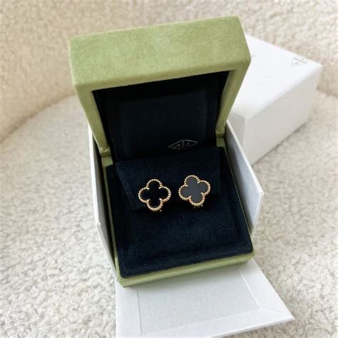 Van Cleef Arpels Vca Vintage Alhambra Ear Studs Yellow Gold Black