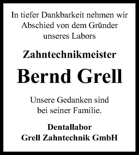 Traueranzeigen Von Bernd Grell Trauer Anzeigen De