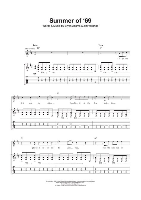 Summer Of 69 By Bryan Adams Guitar Tab Guitar Instructor