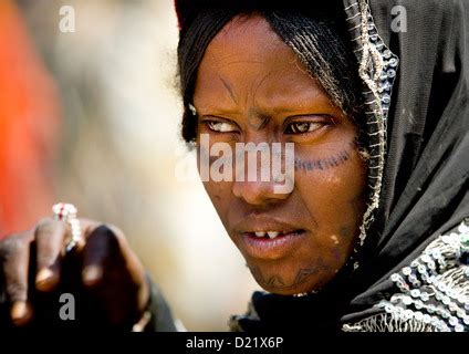 An Afar Girl Has Tribal Scarification On Her Cheeks Scarification Is