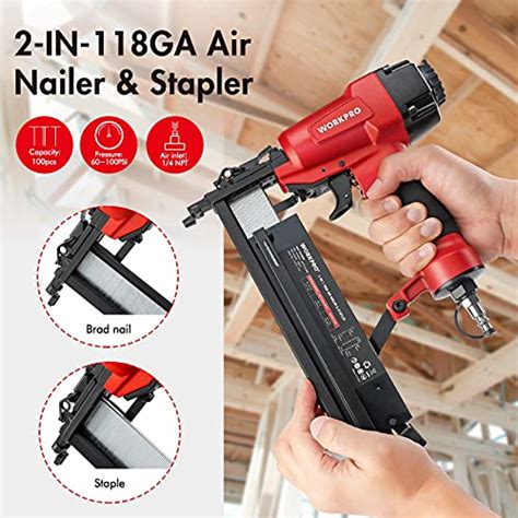 WORKPRO Pneumatic Brad Nailer 18 GA 2 In 1 Nail Gun And Crown Stapler