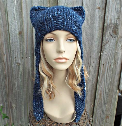 Knit Cat Hat Knitting Pattern Knit Hat Pattern Ear Flap Hat Etsy Knitted Hats Cat Ears Hat