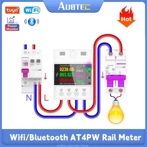 Tuya Smart Meter Switch WIFI Bluetooth AT4PW Din Rail Remote Control AC