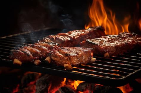 Premium Ai Image Sizzling Bbq Ribs On The Grill With Smoke