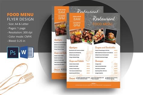 Restaurant Menu Flyer Template Food Menu Flyer Template Ms Word, Photoshop Template Instant ...