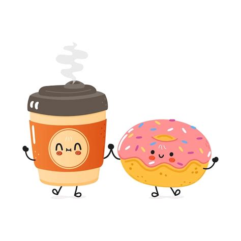 Premium Vector Cute Happy Coffee And Pink Donut Card