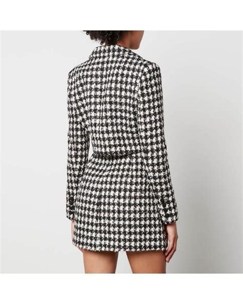 Self Portrait Tailored Checked Bouclé Tweed Mini Dress in Black Lyst