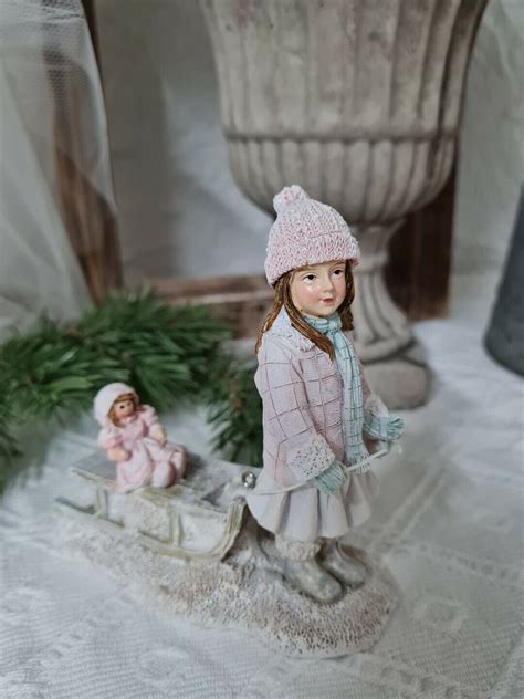 Winterkind Mit Schlitten Deko Figur Christmas Weihnachten Shabby