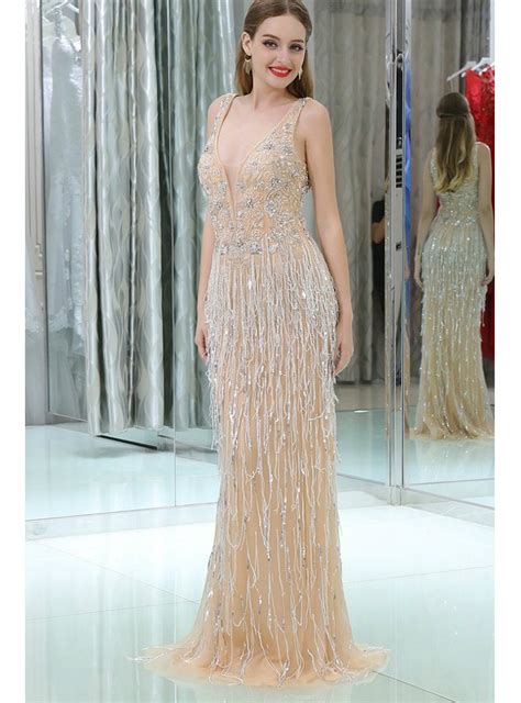 2018 Plus Size Bling Bling Beading Top Gold Prom Dresses Long Mermaid