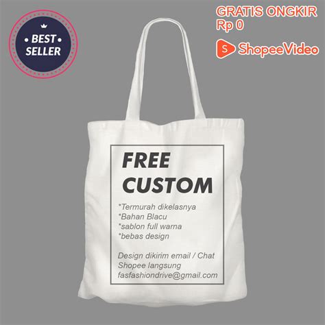 Jual TOTEBAG CUSTOM FULL WARNA BEBAS CUSTOME Blacu Velcro Totebag