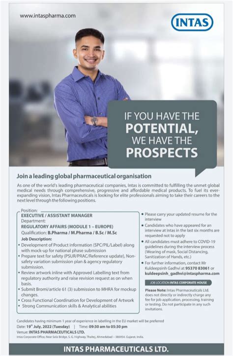 Intas Pharmaceuticals Ltd Walk In Interview For B Pharm M Pharm BSc MSc