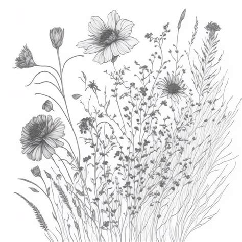 Premium AI Image | Wild flowers sketch