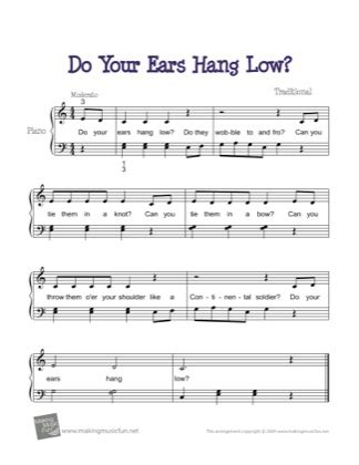 Do Your Ears Hang Low? - Traditional Free Piano Sheet Music PDF