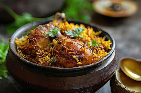 Premium Photo Traditional Indian Dum Handi Chicken Biryani In Clay Pot