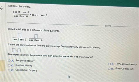 Solved Establish the identity cos θ sec θ cos θ sec θ cos θ sec