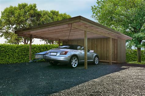 Dobbelt Carport 6 00x7 80 M Cp01dur Uden Midterstolpe Med Redskabsrum