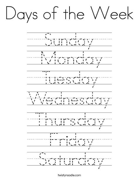 Days Of The Week Traceable Worksheets