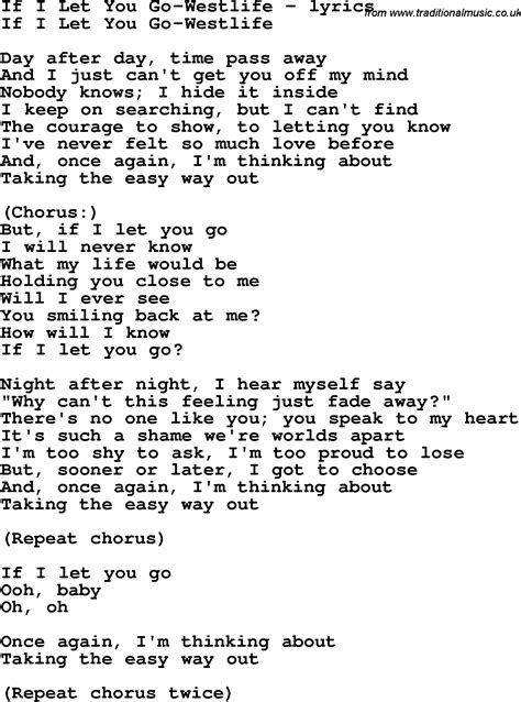 Love Song Lyrics for:If I Let You Go-Westlife