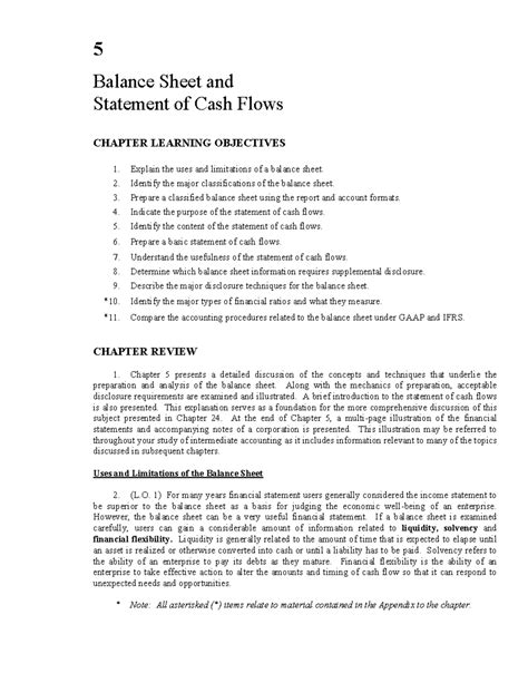 Chpt 5 Study Guide 5 Balance Sheet And Statement Of Cash Flows