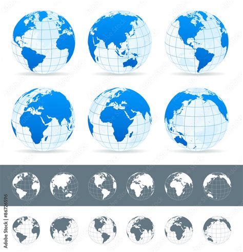 World Map, Globes, Continents, Navigation Icons - illustration.Highly ...