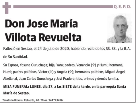 Jose María Villota Revuelta Esquela Necrológica El Correo