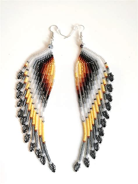 Pdf Pattern And Tutorial Brick Stitch Long Fringe Earrings Etsy