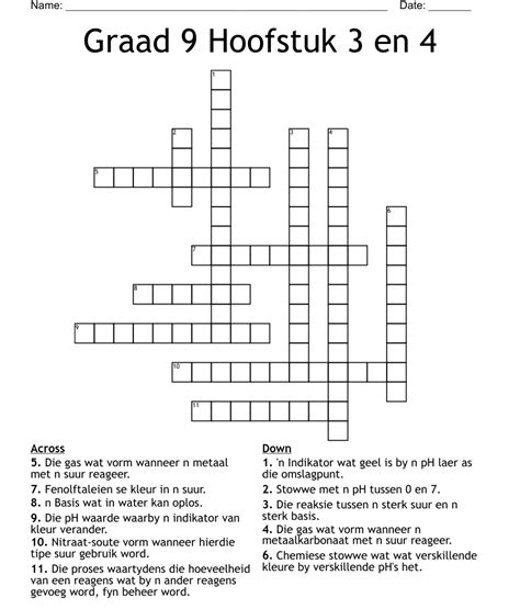 Graad 9 Hoofstuk 3 En 4 Crossword Wordmint