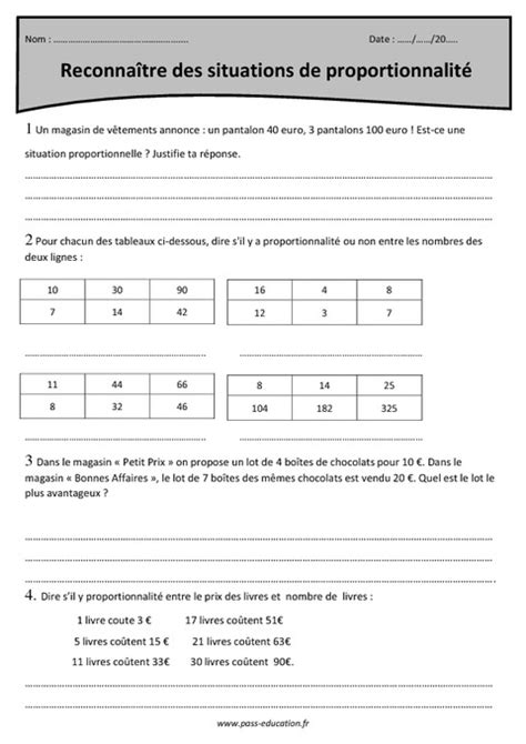 Reconnaitre Des Situations De Proportionnalit Cm Exercices