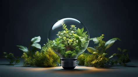 Glowing Light Bulb With Green Plants Inside Ecology Concept Premium