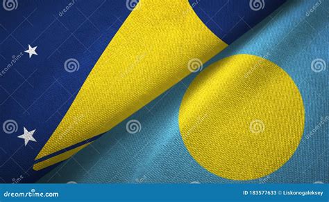 Tokelau And Palau Two Flags Textile Cloth Fabric Texture Stock