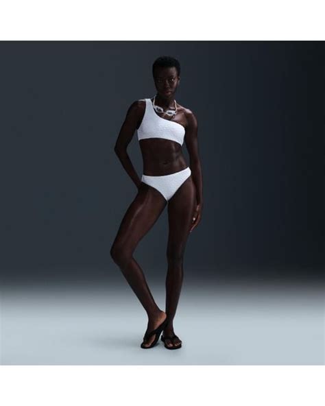 Nike Swim Swoosh Link Terry Asymmetrical Bikini Top In White Lyst