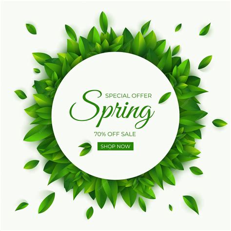 Premium Vector Spring Vector Sale Round Banner With Leaves Seasonal