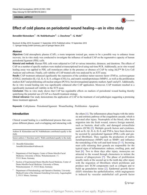 Effect of cold plasma on periodontal wound healing—an in vitro study ...