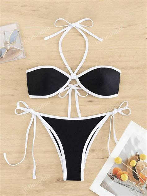Women S Two Pieces Bikini With Color Block Design Sexy Bandeau Bikini Set For Photoshoots And