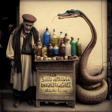 Vintage Photograph Of Snake Oil Salesman Circa 1771 Rmidjourney