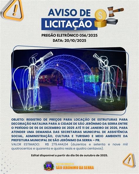 Aviso De Licitação - São Jerônimo da Serra / PR | AVISO DE LICITAÇÃO! 📣