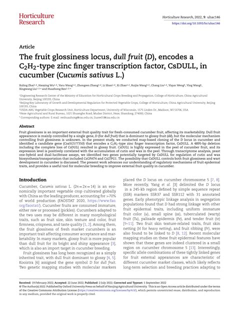 Pdf The Fruit Glossiness Locus Dull Fruit D Encodes A C H Type