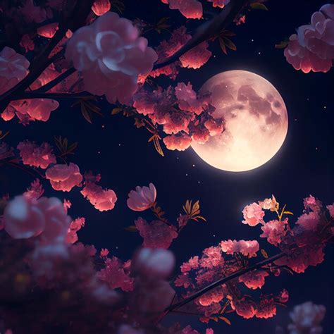 Premium AI Image Full Moon Is Seen Through The Branches Of A Cherry