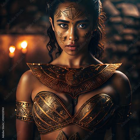 Portrait Of An Ancient Female Warrior In Ancient Warrior Armor The