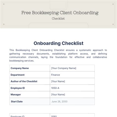 Free Bookkeeping Client Onboarding Checklist Template Edit Online