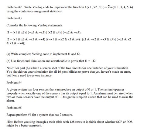 Solved Problem Write Verilog Code To Implement The Chegg