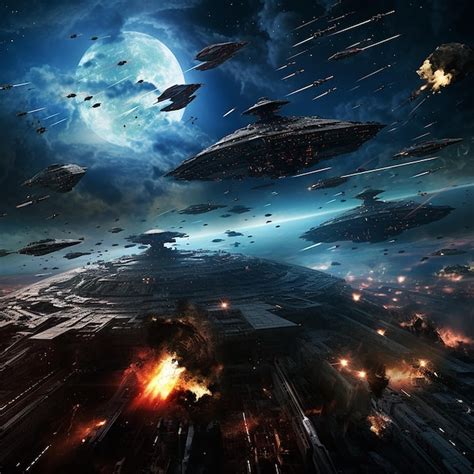 Premium Photo | An epic space battle between futuristic starships in a ...